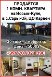 Продается 1 комн. квартира на Иссык-Куле, в с.Сары-Ой, ЦО Карвен Бишкек