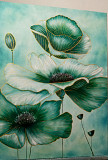 Картина диптих маслом "Изумрудные цветы " 120х80 Ровно