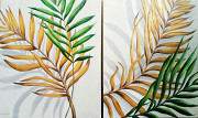 Картина маслом диптих "Пальмовые листья " 55х90 Ровно